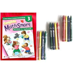 Complete MathSmart 3 work book- half is new, used first half and 12 crayons